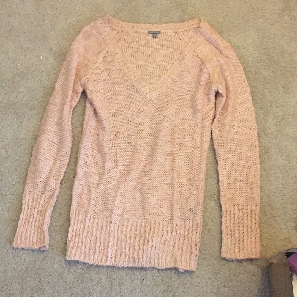 Pink low cut v-neck sweater